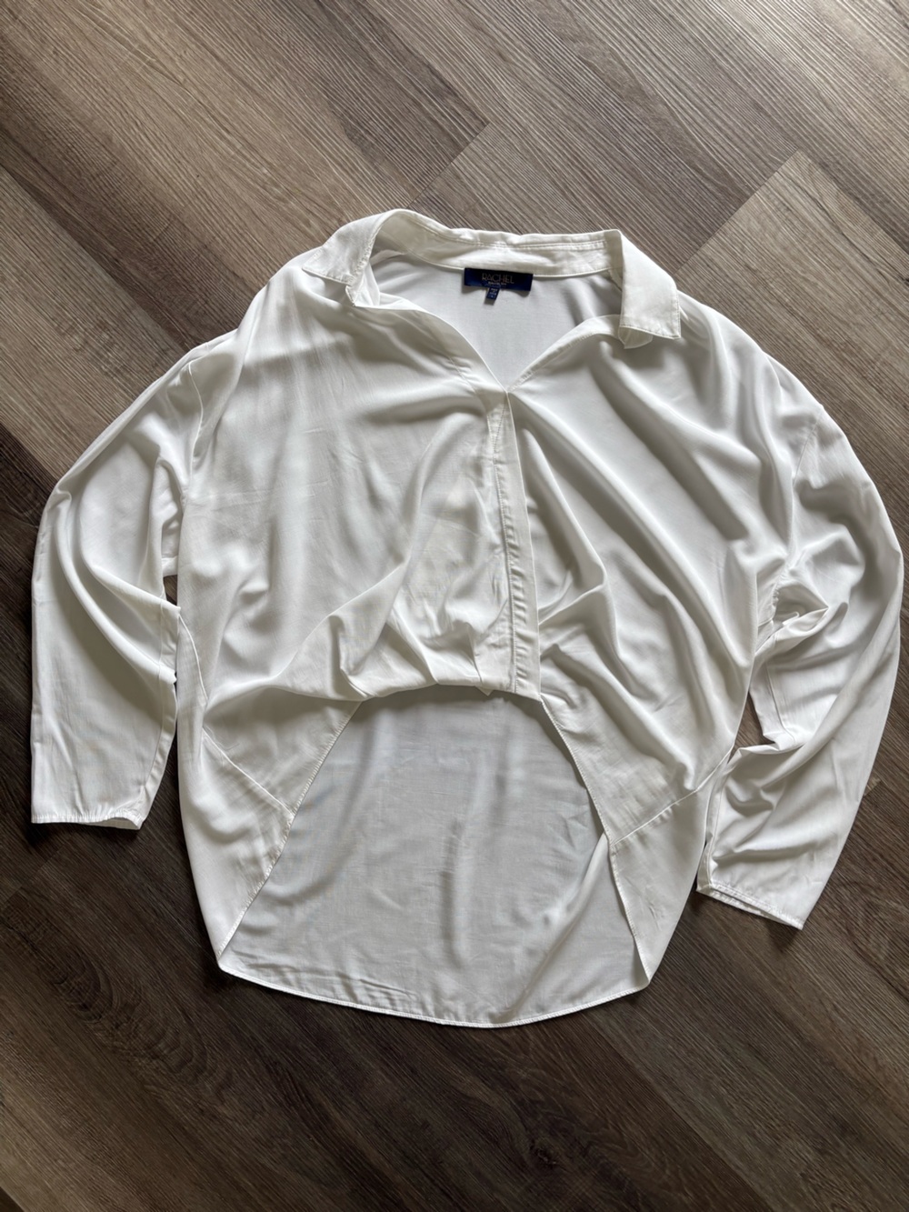 Rachel Rachel Roy White High-Low Blouse Long Sleeve Button Up Top L